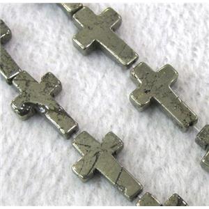 natural Pyrite Beads, cross, approx 10x15mm, 15.5 inches length