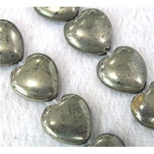 natural Pyrite Beads, heart, 12mm dia, 15.5 inches length