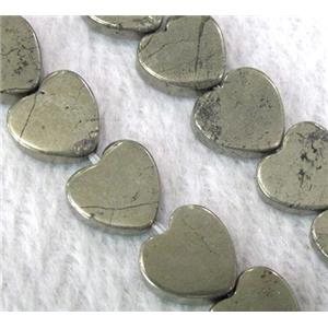 natural Pyrite Beads, heart, 10mm dia, 15.5 inches length