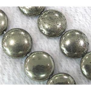 natural Pyrite Beads, flat-round, 10mm dia, 15.5 inches length
