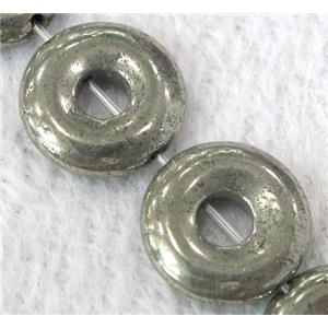 natural Pyrite Beads, ring, approx 14mm dia, 15.5 inches length