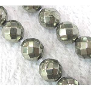 natural Pyrite Beads, faceted round, approx 3mm dia, 15 inches length