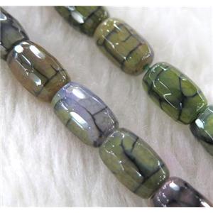 dragon veins Agate beads, faceted barrel, green, approx 8x12mm, 15.5 inches