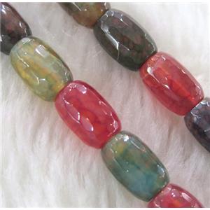 Agate beads, faceted barrel, mixed color, approx 8x12mm, 15.5 inches