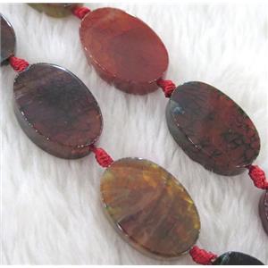 Agate bead, oval, flat, mixed color, approx 20x30mm, 15.5 inches