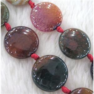 dragon veins Agate beads, flat round, mixed color, approx 25mm dia, 15.5 inches