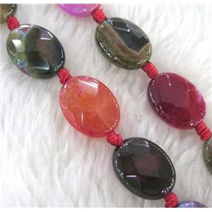 Agate beads, faceted oval, mixed color, approx 20x30mm, 15.5 inches