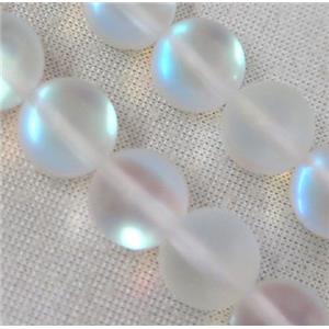 round synthetic white Mystic Aura Quartz Crystal Beads, glowing, matte, approx 8mm dia