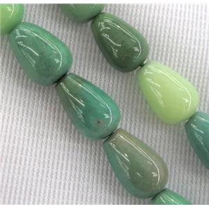 Green Grass Agate bead, teardrop, approx 8x12mm