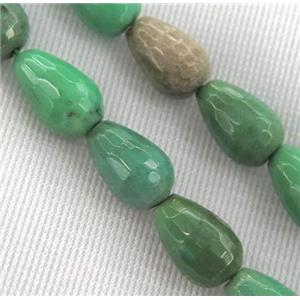 Green Grass Agate bead, faceted teardrop, approx 8x12mm