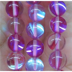 round hotpink synthetic Aura Quartz Glass Beads, approx 10mm dia