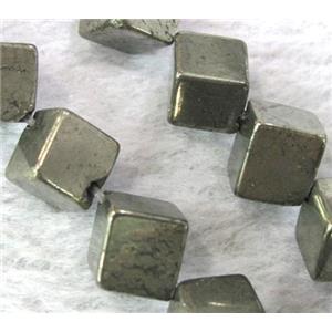 natural Pyrite Beads, cube, corner-drilled, approx 8x8x8mm, 15.5 inches