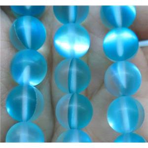 round aqua synthetic Aura Quartz Glass Beads, matte, approx 10mm dia