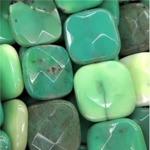 green grass agate bead, faceted square, approx 10x10mm, 15.5 inches