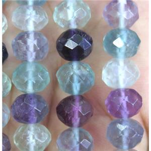rainbow Fluorite bead, faceted rondelle, approx 4x6mm, 15.5 inches