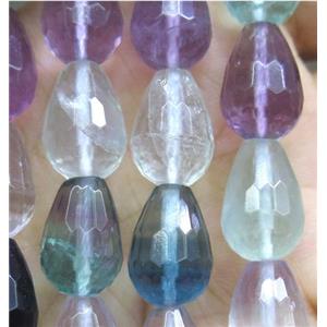 rainbow Fluorite beads, faceted 3D-teardrop, approx 10x14mm, 15.5 inches
