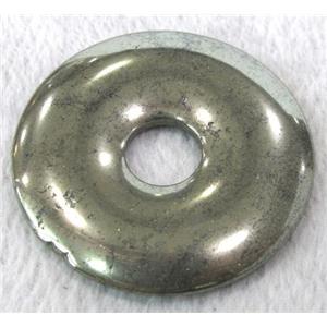 natural Pyrite pendant, donut, approx 50mm dia