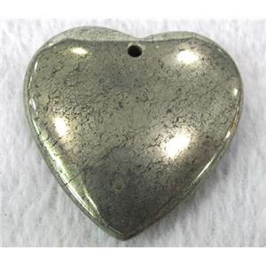 natural Pyrite pendant, heart, approx 40mm wide