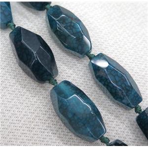 dragon veins agate beads, faceted freeform, see-blue, approx 15x30mm