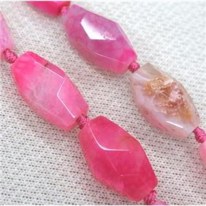 agate bead, faceted freeform, pink, approx 12x25mm