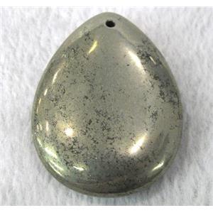 natural Pyrite pendant, teardrop, approx 30x40mm