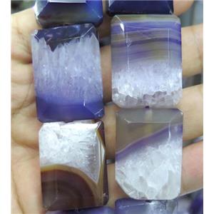 druzy agate bead, faceted rectangle, purple, approx 23x32mm
