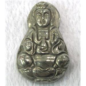 natural Pyrite pendant, guanyin buddha, approx 22x40mm