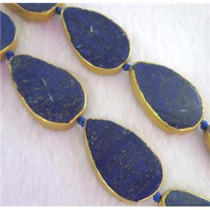 lapis lazuli bead, teardrop, gold plated, approx 20-25mm