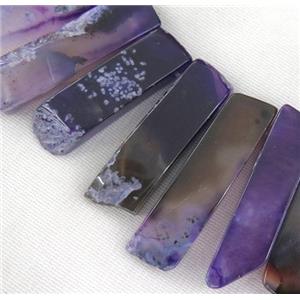purple agate collar beads, stick, top drilled, approx 20-60mm