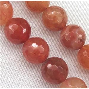 Carnelian beads, faceted round, ruby, grade-A, approx 12mm dia
