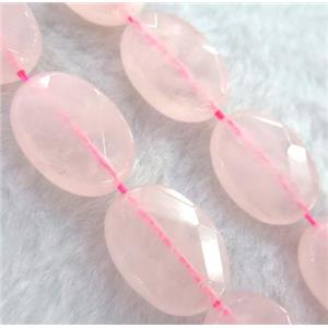 rose quartz bead, faceted flat oval, approx 15x20mm