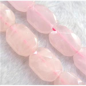 rose quartz bead, faceted rectangle, approx 15x20mm