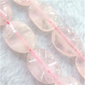 rose quartz bead, twist oval, approx 18x25mm