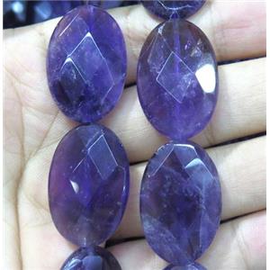 amethyst beads, faceted oval, purple, approx 20x30mm