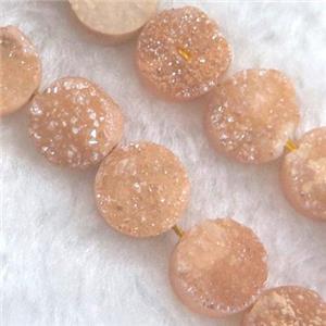 goldchampagne druzy quartz beads, flat round, approx 10mm dia, 20pcs per st