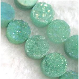 green quartz druzy beads, flat round, approx 10mm dia, 20pcs per st