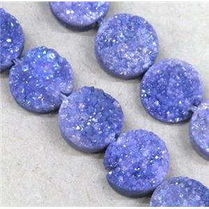 purple druzy quartz bead, flat round, approx 10mm dia, 20pcs per st