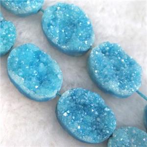 blue druzy quartz beads, oval, approx 15x20mm, 10pcs per st