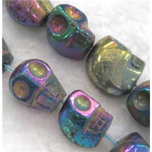 pyrite bead, skull, rainbow electroplated, approx 13x16mm, 10pcs per st