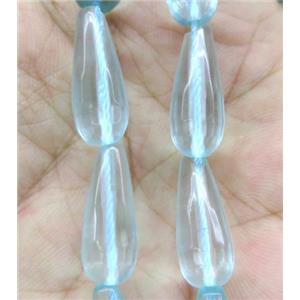 Topaz beads synthetic with blue crystal, teardrop, approx 6x16mm