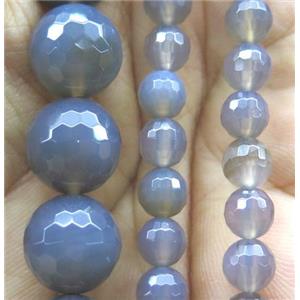 natural Gray Agate Beads, faceted round, approx 12mm dia