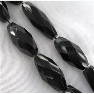 black onyx bead, faceted barrel, approx 15x30mm
