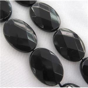 black onyx bead, faceted oval, approx 20x30mm