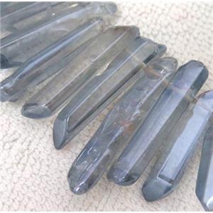 Clear Quartz stick beads for necklace, lt.blue electroplated, polished, approx 15-50mm