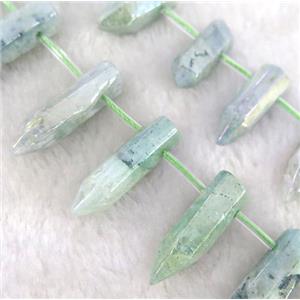 Clear Quartz Beads, bullet, green electroplated, approx 10-35mm