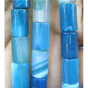 blue stripe agate bead, tube, approx 8x16mm