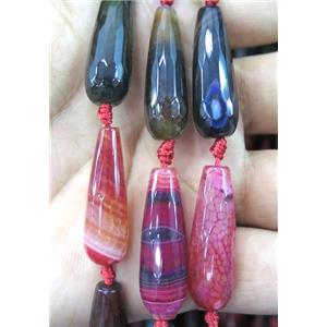 agate bead, faceted teardrop, mixed color, approx 10x30mm
