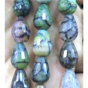 dragon veins agate bead, faceted teardrop, approx 10x14mm