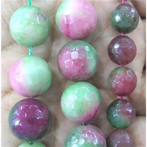 dichromatic Jade beads, colorful, faceted round, approx 10mm dia