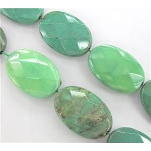 green grass agate beads, faceted flat-oval, approx 8x12mm